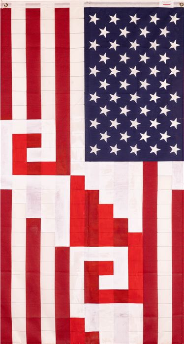 Hüicho! Estamos Unidos, Acrylic on Polyester and Cotton Flag, 60" x 36"