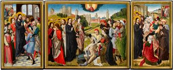 A triptych with the five miracles of Christ