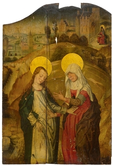 Three double-sided panel fragments of an altarpiece: The Visitation / Saint Simon Stock, Saint Ursula / Presentation of the Virgin - Master of the View of Sainte Gudule