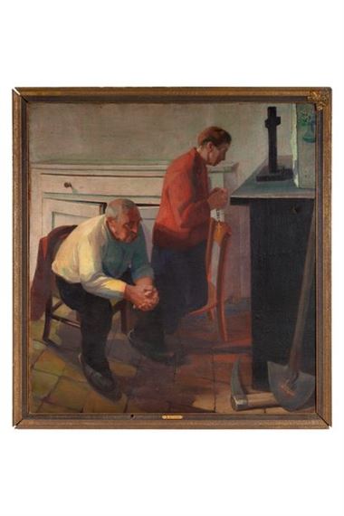 After 50 Years of Marriage or The Artist's Parents Praying in Front of the Hearth - Joseph Lacasse
