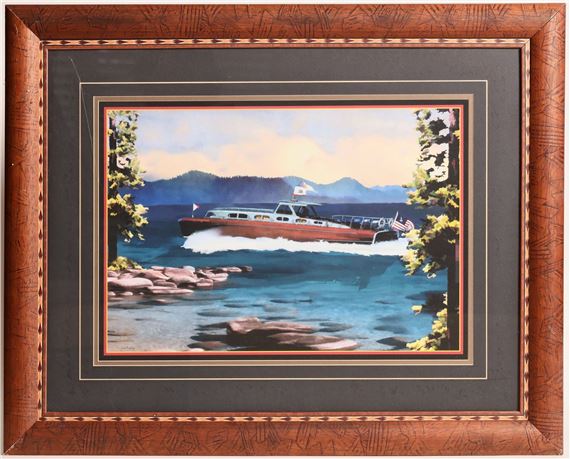 Paul Bailey Painting: Boat on Lake - Framed - Paul Bailly