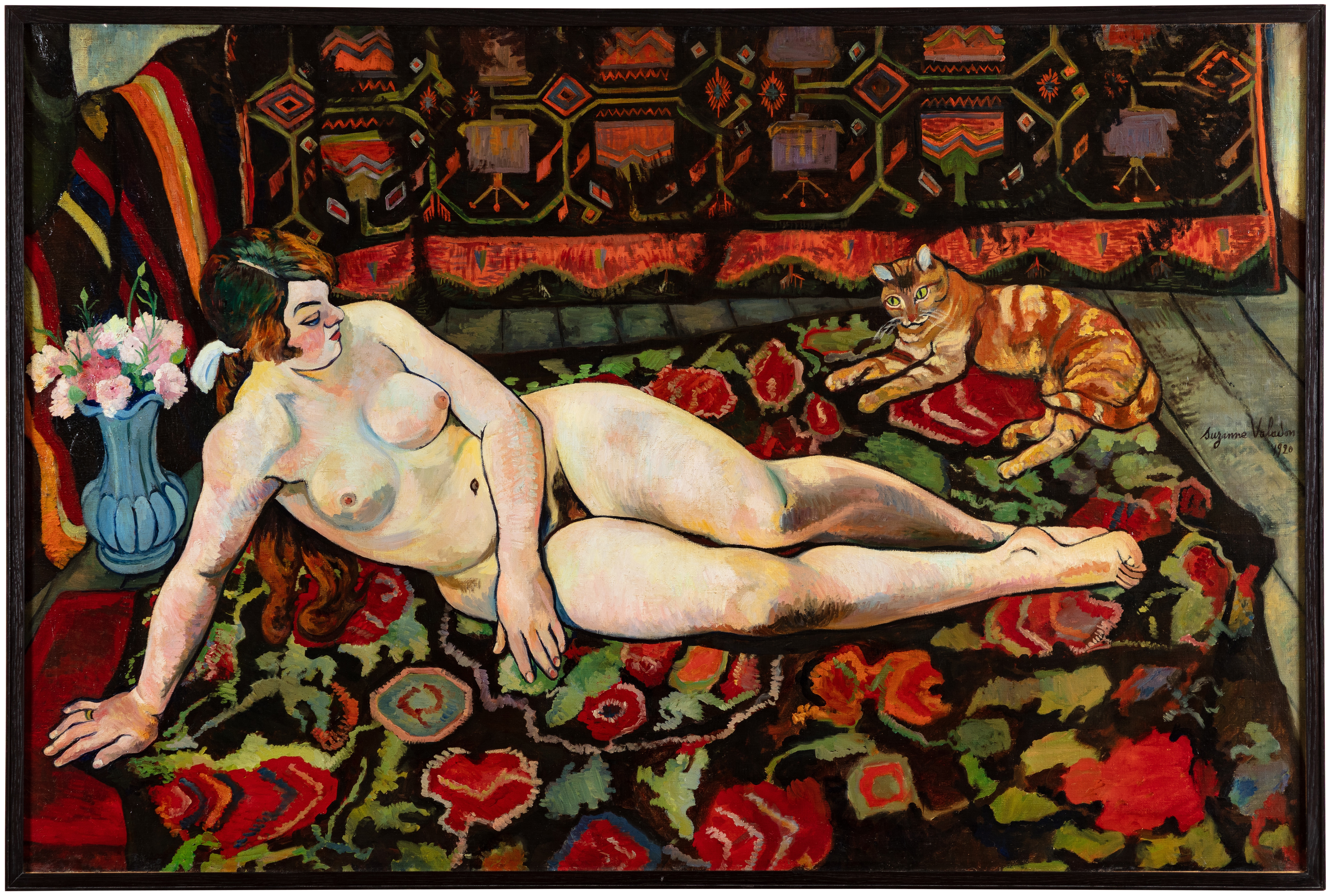Artwork by Suzanne Valadon, Nu au chat couché sur une draperie, Made of oil on canvas
